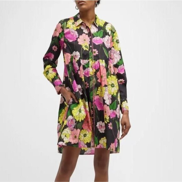 NWOT Johnny Was 100% Cotton Margarita Floral Mini Shirtdress Size L Long sleeve